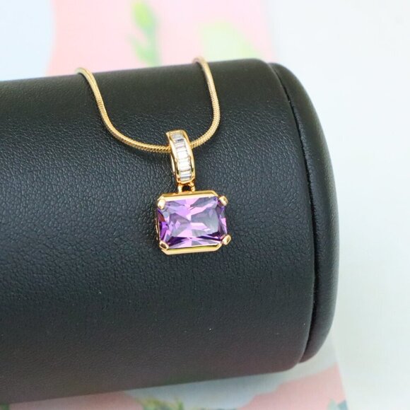 "Elegant Purple Emerald Cut Pendant with Gold Plated Baguette Bail, XPPT1779 - Picture 13 of 13